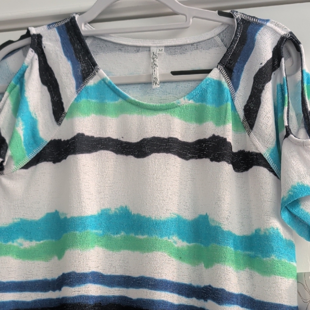 Lulu-B Blue and Green Striped Short Sleeve Tee - Picture 5 of 5